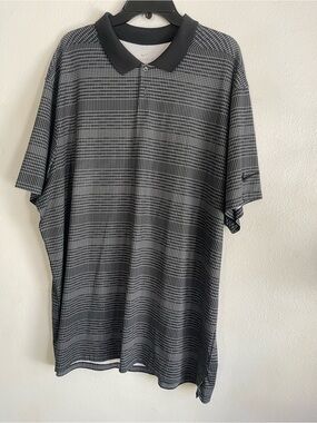 Nike Men’s Black Polo with Gray Grid Print